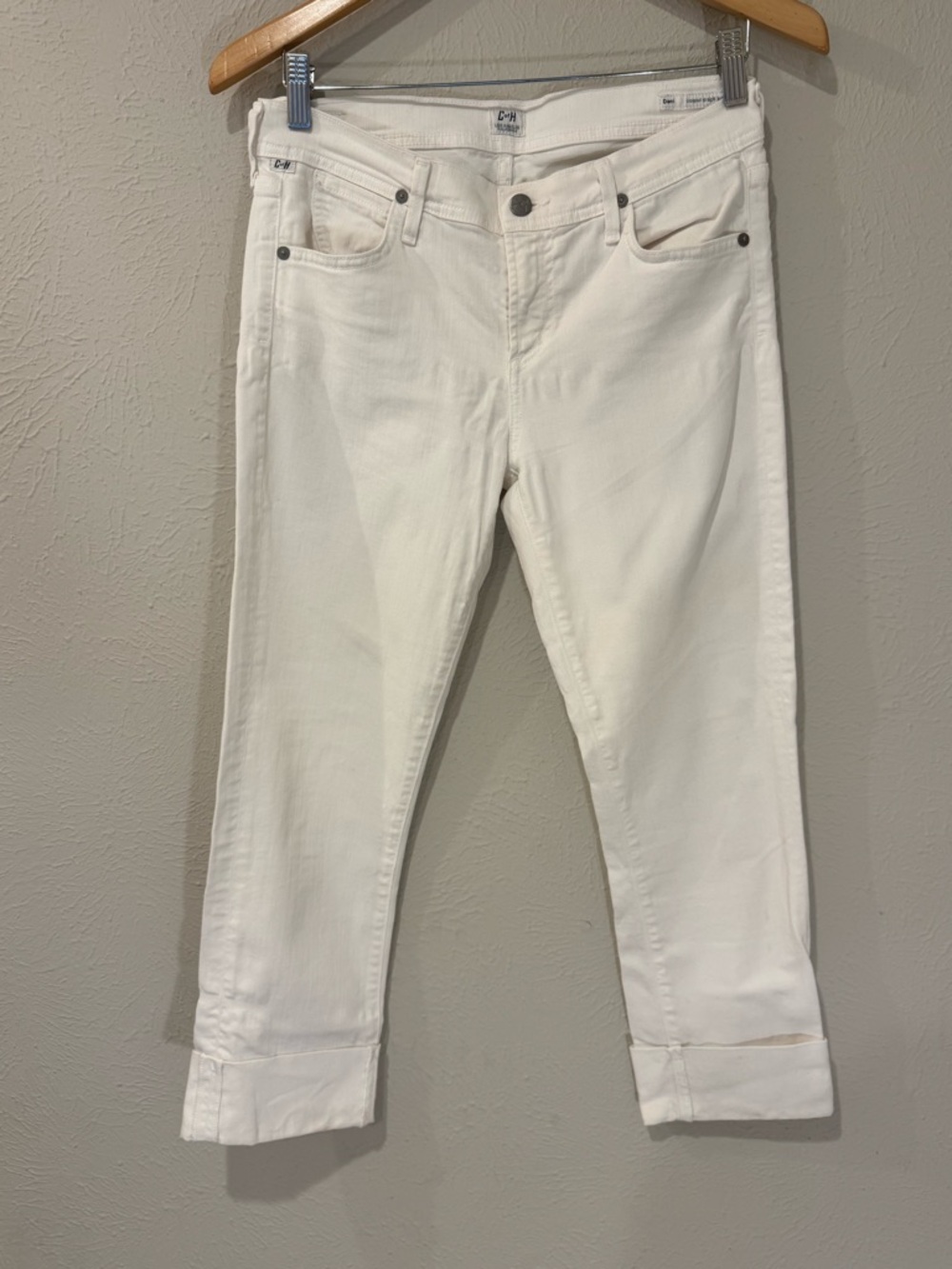 Citizens of Humanity Cropped White Ankle Jeans with Turn-Cuff
